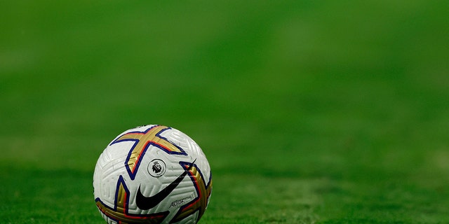 A detailed view of a Nike soccer ball.