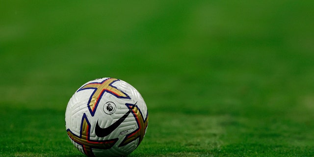 A detailed view of a Nike soccer ball.