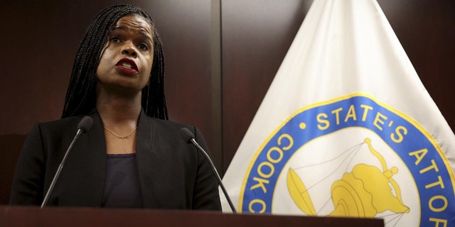 Kim Foxx speaks during a press conference