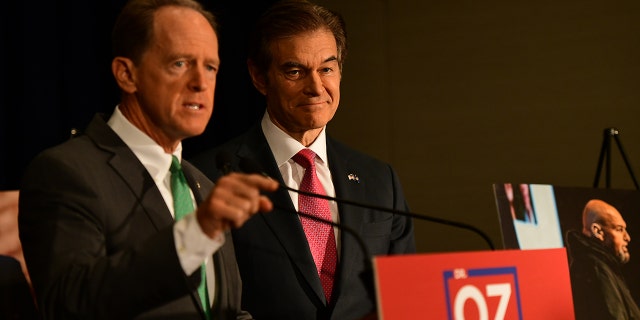 PHILADELPHIA, PA - SEPTEMBER 06: Republican U.S. Senate candidate Dr. Mehmet Oz with U.S. Sen. Pat Toomey, R-PA, on September 6, 2022 in Philadelphia, Pennsylvania. 