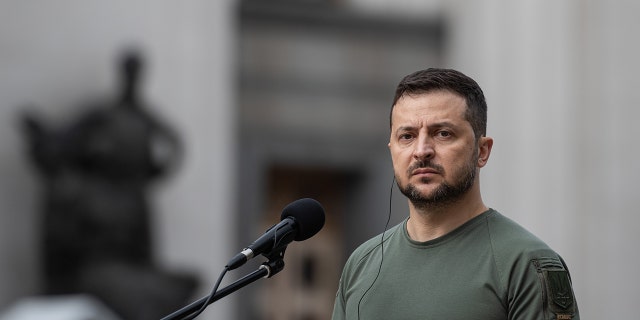 KIEV, UKRAINE - SEPTEMBER 9: Ukrainian President Volodymyr Zelensky during a joint press conference in Kiev, Ukraine on September 9, 2022. 