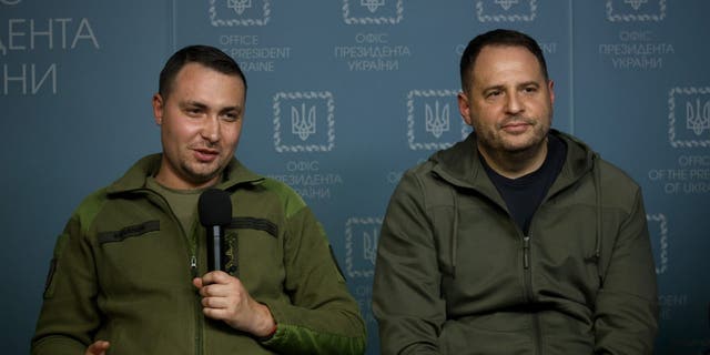The head of the Main Intelligence Directorate of the Ministry of Defense of Ukraine Kyrylo Budanov (left) during the briefing on the return of defenders of Ukraine from Russian captivity, Kiev, capital of Ukraine. 