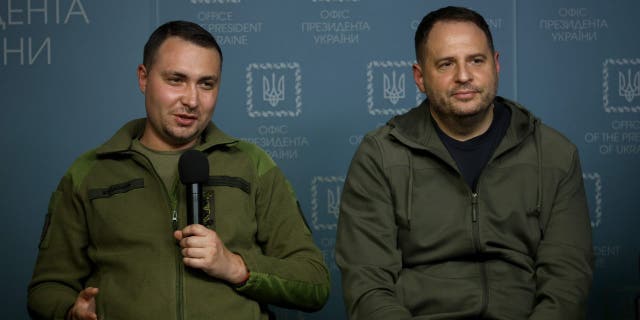 Chief of the Main Intelligence Directorate of the Ministry of Defense of Ukraine Kyrylo Budanov (left) during the briefing on the Return of the Defenders of Ukraine from Russian Captivity, Kyiv, capital of Ukraine. 