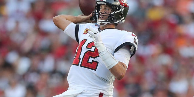 Tampa Bay Buccaneers quarterback Tom Brady (12) throws a pass during a game against the Green Bay Packers Sept. 25, 2022, at Raymond James Stadium in Tampa, Fla.  