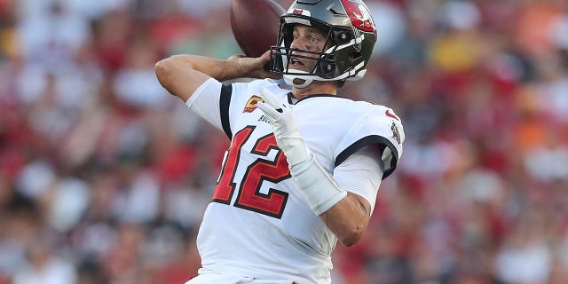 Tampa Bay Buccaneers quarterback Tom Brady (12) throws a pass during a game against the Green Bay Packers Sept. 25, 2022, at Raymond James Stadium in Tampa, Fla.  