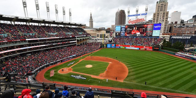 View of the field during a wild-card series game between the Tampa Bay Rays and the Cleveland Guardians at Progressive Field Oct. 7, 2022, in Cleveland. 