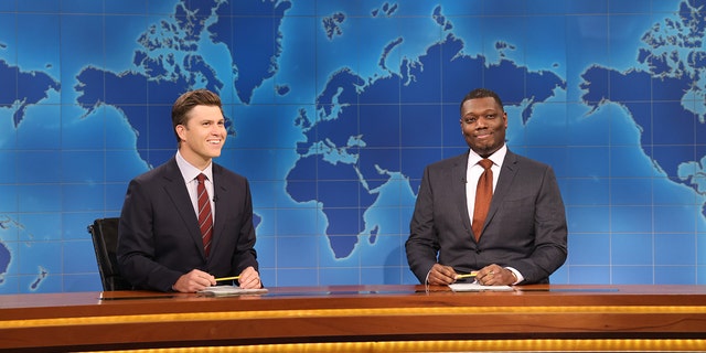 SATURDAY NIGHT LIVE -- Brendan Gleeson, Willow Episode 1828 -- Anchor Colin Jost and anchor Michael Che during Weekend Update on Saturday, October 8, 2022