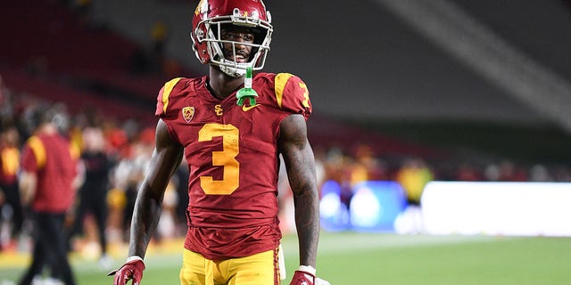 USC Trojans wide receiver Jordan Addison during a game against the Arizona State Sun Devils Oct. 1, 2022, at Los Angeles Memorial Coliseum in Los Angeles. 