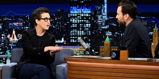 Broadcast journalist Rachel Maddow during an interview with host Jimmy Fallon on Monday, October 10, 2022.