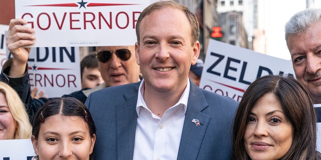 Congressman Lee Zeldin (C) attends the annual Columbus Day parade on Fifth Avenue in Manhattan. 