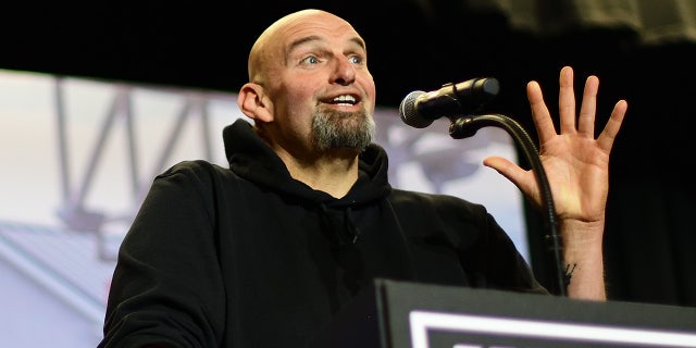John Fetterman holds a rally at Nether Providence Elementary School on October 15, 2022, in Wallingford, Pennsylvania.