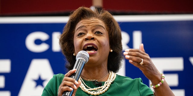 North Carolina Democratic Senate candidate Cheri Beasley speaks during her campaign rally with Sen. Cory Booker, D-N.J., at Harding University High School on Saturday, Oct. 15, 2022.