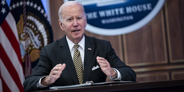 President Joe Biden speaks in the Eisenhower Executive Office Building in Washington on Oct. 19, 2022.