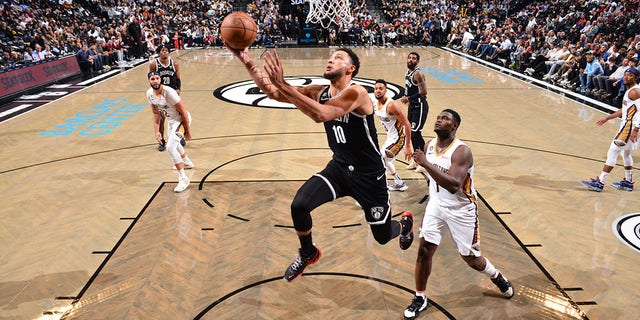 Ben Simmons, #10 of the Brooklyn Nets, shoots the ball during the game against the New Orleans Pelicans on Oct. 19, 2022 at Barclays Center in Brooklyn, New York. 