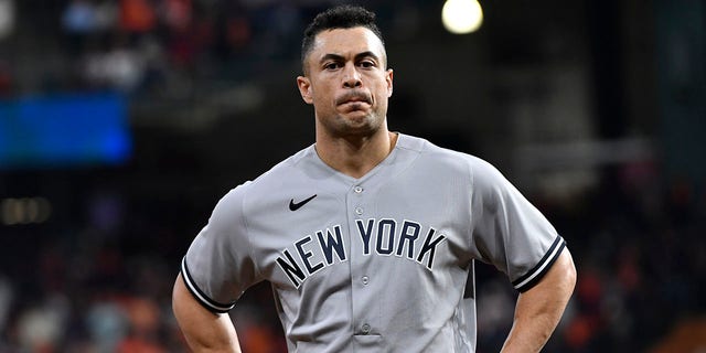 Giancarlo Stanton of the New York Yankees at Minute Maid Park on Wednesday, Oct. 19, 2022, in Houston, Texas. 