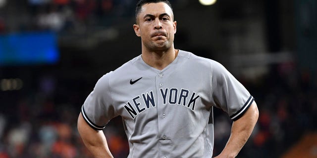 Giancarlo Stanton of the New York Yankees at Minute Maid Park on Wednesday, Oct. 19, 2022, in Houston, Texas. 