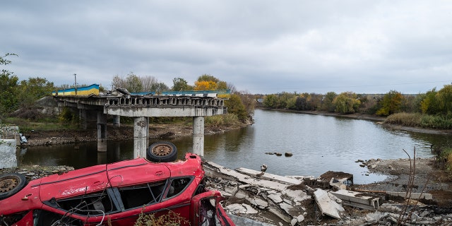 KHERSON OBLAST, UKRAINE - OCTOBER 27: A bridge and dam of hydro are seen after clashes in the recently retaken village of Velyka Oleksandrivka in Kherson, Ukraine on October 27, 2022 as Russia-Ukraine war continues.