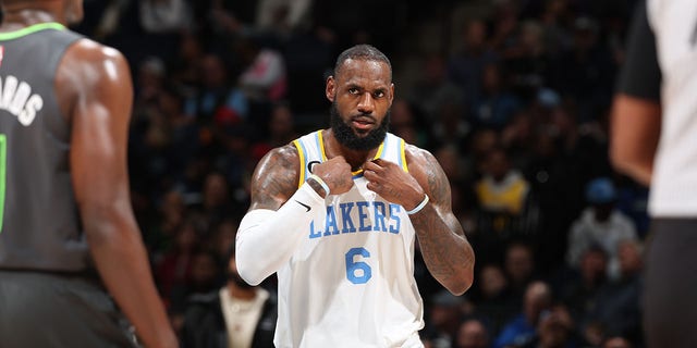 LeBron James of the Los Angeles Lakers during a game against the Minnesota Timberwolves Oct. 28, 2022, at Target Center in Minneapolis. 
