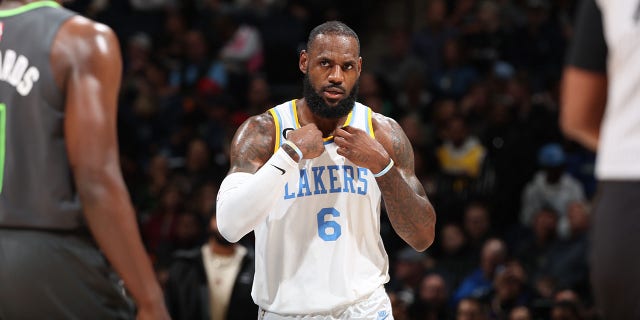 LeBron James of the Los Angeles Lakers during a game against the Minnesota Timberwolves Oct. 28, 2022, at Target Center in Minneapolis. 