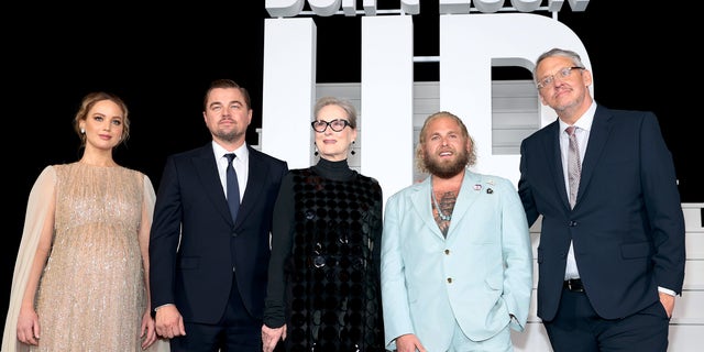 Jennifer Lawrence, Leonardo DiCaprio, Meryl Streep, Jonah Hill, and Adam McKay attend the "Don't Look Up" world premiere in December. 