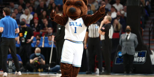 The UCLA Bruins mascot performs during the second half against the St. Mary's Gaels in the second round of the 2022 NCAA Men's Basketball Tournament at Moda Center on March 19, 2022 in Portland, Oregon.