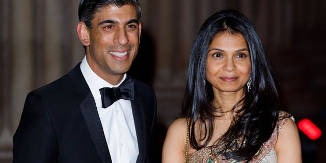 Finance Minister Rishi Snak and Akshat Murthy attend a reception to celebrate the British Asia Trust at the British Museum in London on February 9, 2022.