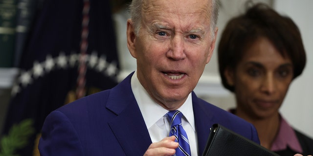 President Joe Biden speaking at an event at the White House on May 4, 2022.