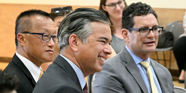 This file image shows Mayor of Torrance George K. Chen, Attorney General Rob Bonta, and LA County Public Defender Ricardo García, during a discussion about establishing a homeless court inTorrance on Monday, September 12, 2022. 