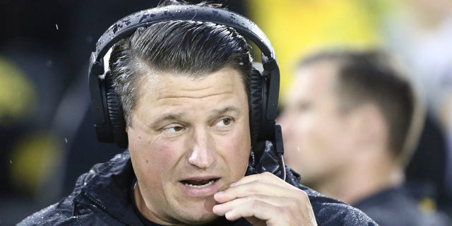 Brian Ferenc, offensive coordinator for the Iowa Hawkeyes, before a match against the Nevada Wolf Pack at Kinnick Stadium in Iowa City, IA on Sept. 17, 2022.