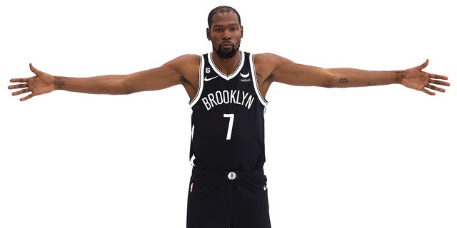 Kevin Durant, #7 of the Brooklyn Nets, poses for a photo at Brooklyn Nets Media Day at HSS Training Center on September 26, 2022, in Brooklyn, New York. 