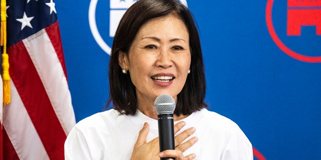 California GOP Rep. Michelle Steel speaks to supporters at her campaign office in Buena Park, CA on Monday, September 26, 2022.