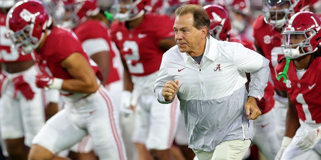 Nick Saban takes Alabama to the field