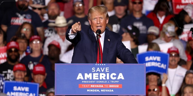 Former President Donald Trump speaks during a campaign rally on Oct. 8, 2022, in Minden, Nevada. 