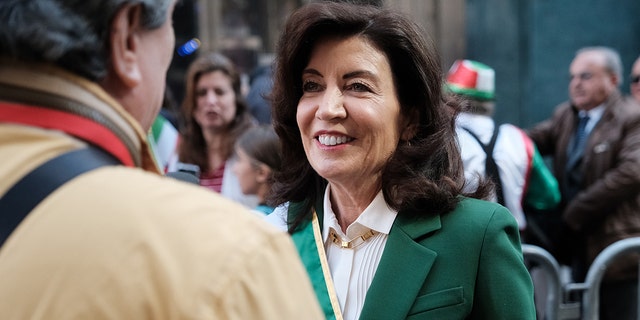 New York Gov. Kathy Hochul attends the annual Columbus Day Parade, the largest in the country, in Manhattan on October 10, 2022, in New York City. 