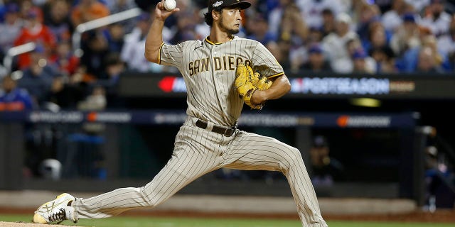 Yu Darvish of the San Diego Padres pitches against the New York Mets during Game 1 of the NL wild-card series at Citi Field on Oct. 7, 2022, in New York.