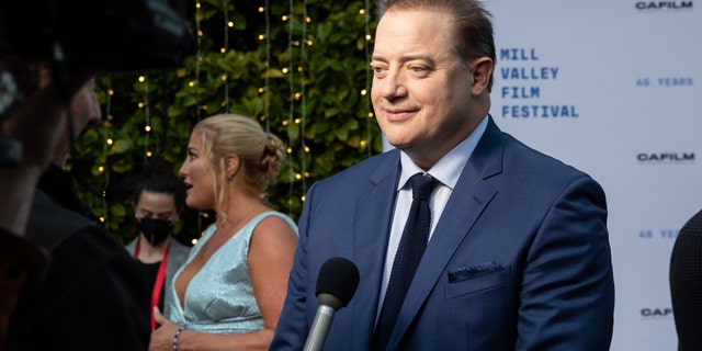 Brendan Fraser gives an interview at the premiere of "The Whale" at 45th Mill Valley Film Festival on Thursday.