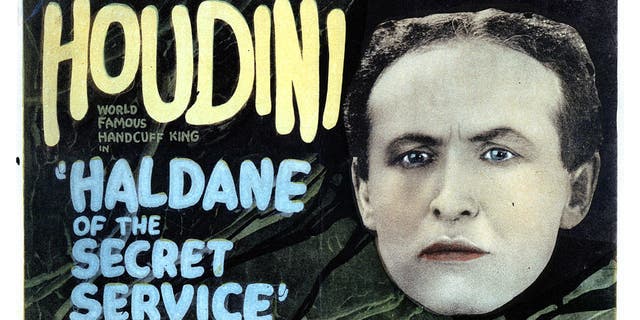 Harry Houdini in movie art for the film "Haldane Of The Secret Service," 1923.
