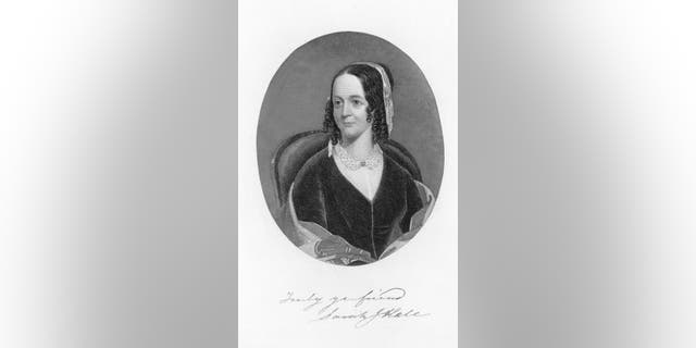 Portrait of Sarah Josepha Hale (1788-1879), nee Buell, American writer and editor, around 1830. Married David Hale 1813, edited Ladies Magazine 1828-37, Godey's Lady's Book 1837-77. Wrote poems for children containing "Mary Had a Little Lamb" and others. 