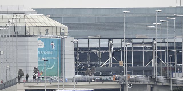 The facade of Brussels Airport, in Zaventem, after two explosions on March 22, 2016.