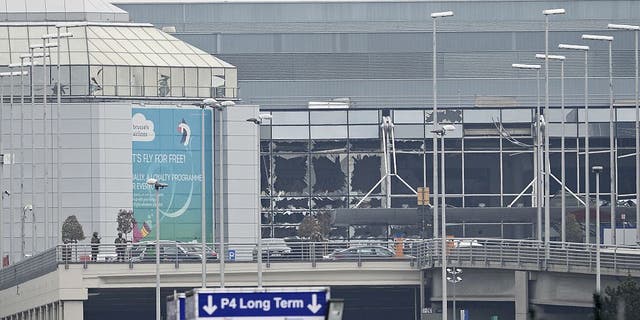 The facade of Brussels Airport, in Zaventem, after two explosions on March 22, 2016.