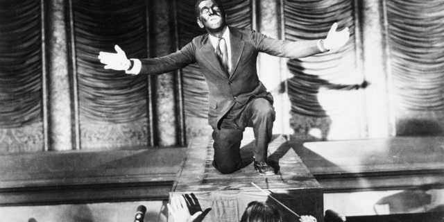 Al Jolson, in blackface, as Jakie Rabinowitz, in The Jazz Singer, the first "talking" motion picture.