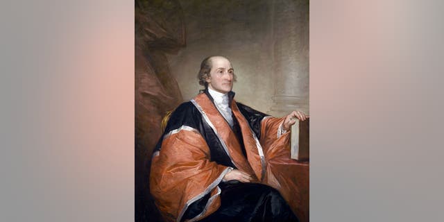 Portrait of John Jay (1745-1829), American statesman, patriot, diplomat, Founding Father and first chief justice of the U.S. Painted by Gilbert Stuart (1755-1828), American painter; dated 18th century.