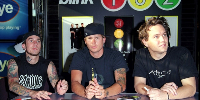 Blink 182 in-store to promote their album "Take Off Your Pants and Jacket" in 2001.