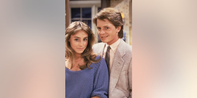 Michael J. Fox and Tracy Pollan on the set of the television series "Family Ties." Fox and Pollan were married in 1988.