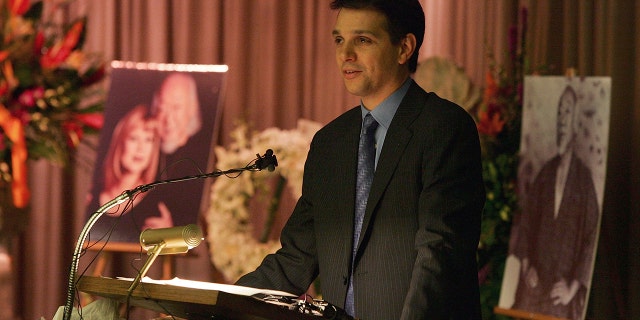 Actor Ralph Macchio speaks during a memorial service for Pat Morita, his co-star in the movie 