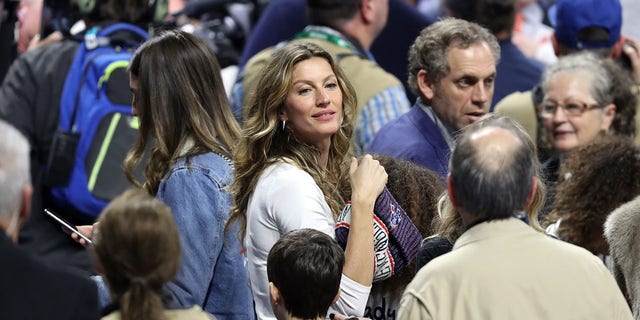 New England Patriots quarterback Tom Brady (not pictured) wife Gisele Bundchen after they won Super Bowl LIII against the Los Angeles Rams at Mercedes-Benz Stadium.