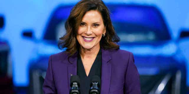 Democratic Michigan Gov. Gretchen Whitmer speaks at the North American International Auto Show in Detroit, Sept. 14, 2022.