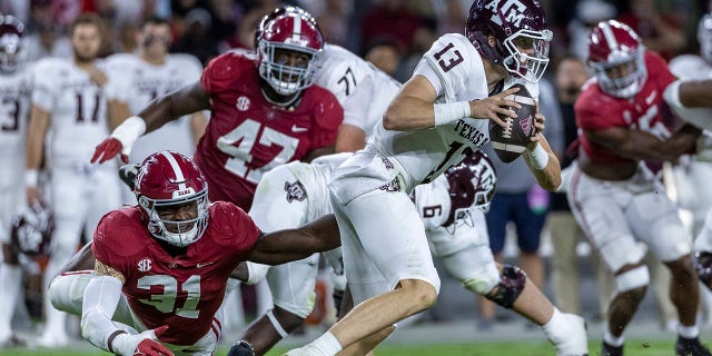 Alabama linebacker Will Anderson Jr. will put pressure on Texas quarterback Haynes King on Saturday, Oct. 8, 2022 in Tuscaloosa.