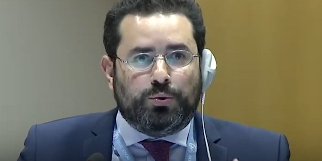 Hillel Neuer, founder of the watchdog group UN Watch, speaks on Iran at the Human Rights Council. 