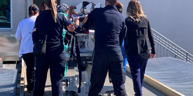 Memorial Healthcare System personnel transfer a NICU patient into a hospital following transport from a Fort Myers hospital.